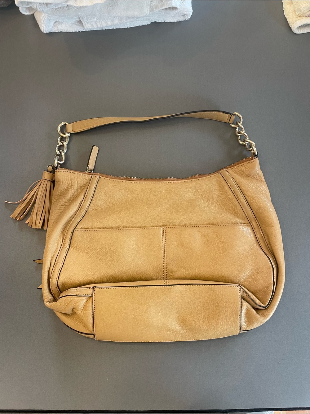 Calvin Klein Quilted Tan Shoulder Bag with Tassel Accent - Picture 5 of 6